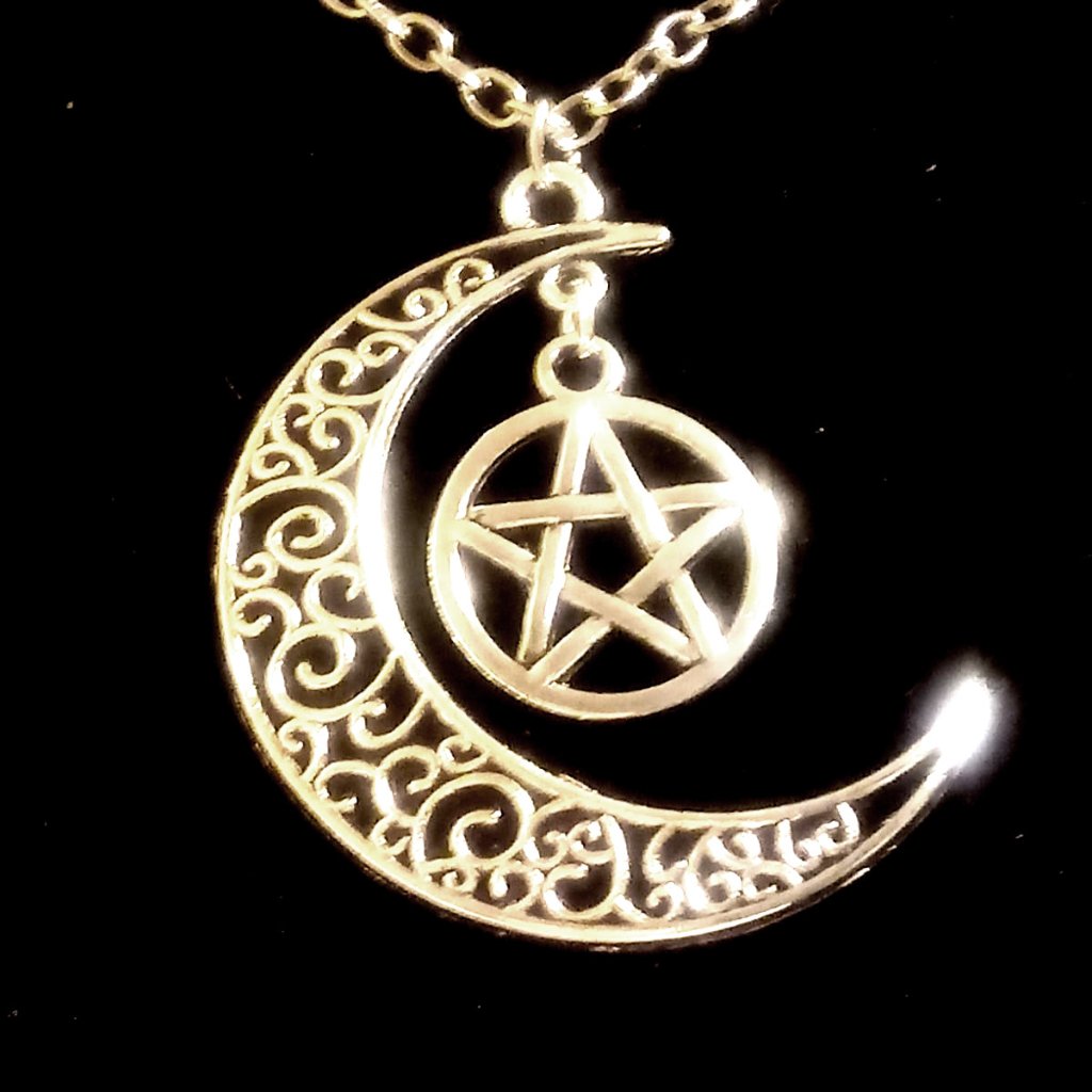 Silver Crescent Moon And Star Necklace 20$